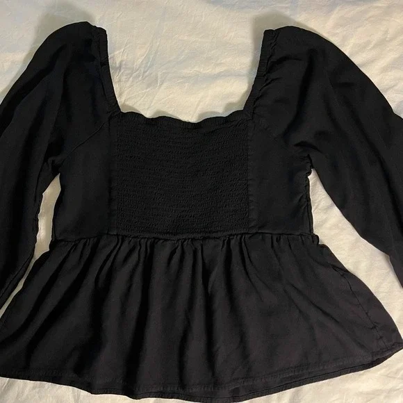 Womens Sz L Smocked Babydoll Top Dark Cottagecore Goth Bishop Sleeve - Picture 7 of 9